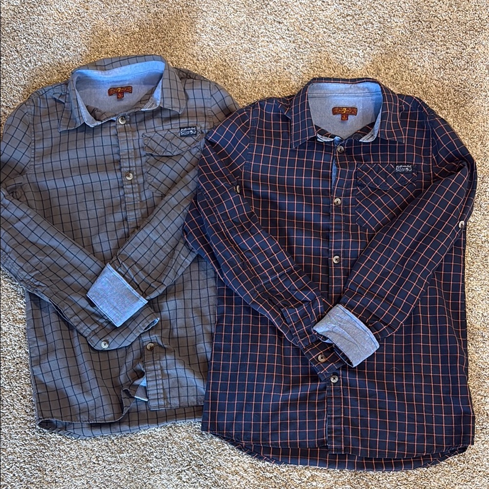 7 for all mankind Blue and Gray Casual Button Down Shirts - BOYS SIZE LARGE